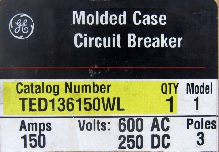 NEW GENERAL ELECTRIC TED136150WL CIRCUIT BREAKER 150A 600VAC 250DC 3 POLE - Image 7
