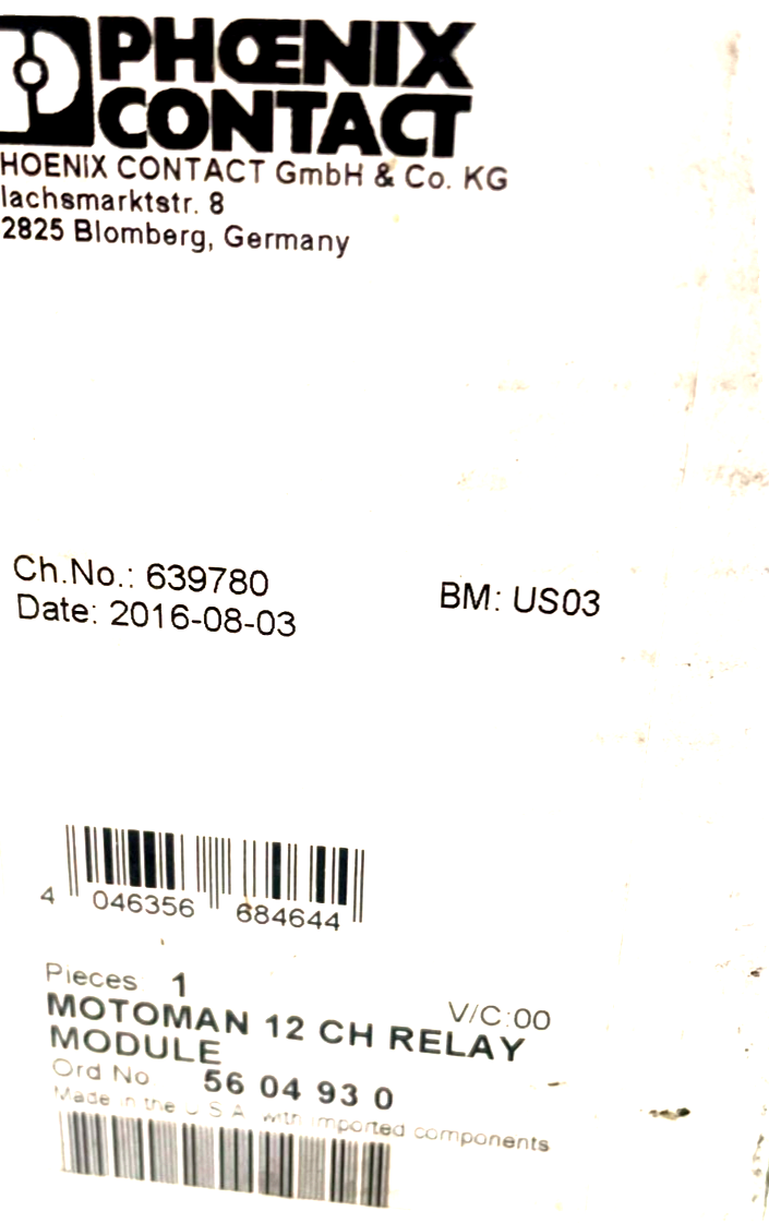 NEW PHOENIX CONTACT 56 04 93 0 MOTOMAN 12 CH RELAY MODULE 5604930 - Image 3