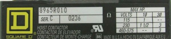 NEW SQUARE D 8965-R010 HOIST CONTACTOR SERIES C 8965R010 - SB ...