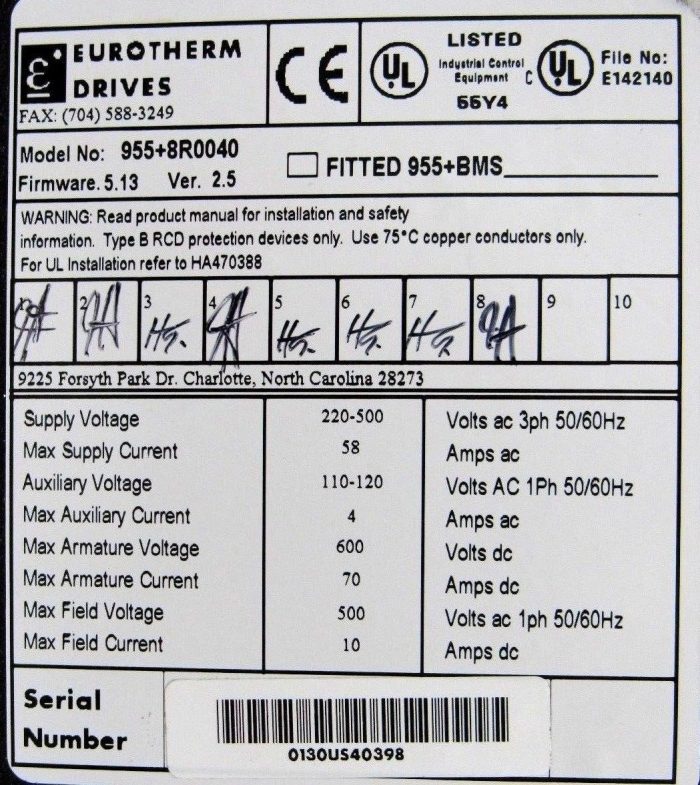 USED EUROTHERM DRIVES 955-8R0040 DRIVE FIRMWARE 5.13 VERSION 2.5 9558R0040 - Image 5