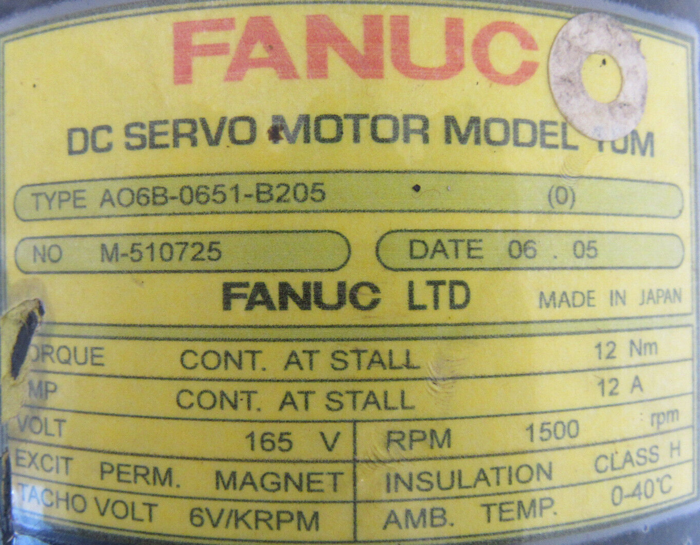 USED FANUC A06B-0651-B205 DC SERVO MOTOR 10M A06B0651B205 - Image 5