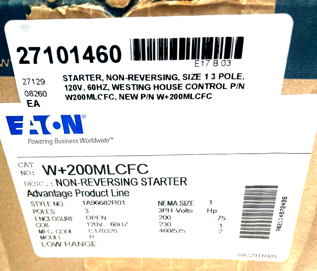 NEW EATON W+200MLCFC NON REVERSING STARTER 120V 60HZ 1A96682R01 - Image 5