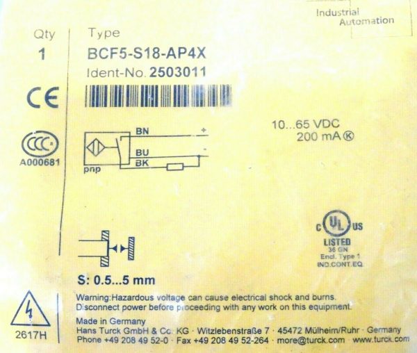 NEW TURCK BCF5-S18-AP4X PROXIMITY SENSOR 2503011 BCF5S18AP4X - Image 3