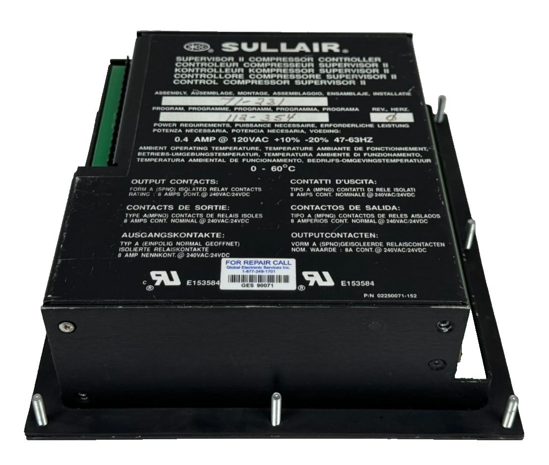 USED SULLAIR 250042-023 COMPRESSOR CONTROL PANEL 71-231 02250073-284 - Image 5