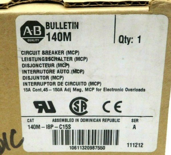 NEW ALLEN BRADLEY 140M-I8P-C15S CIRCUIT BREAKER 15A SERIES A 140MI8PC15S - Image 3