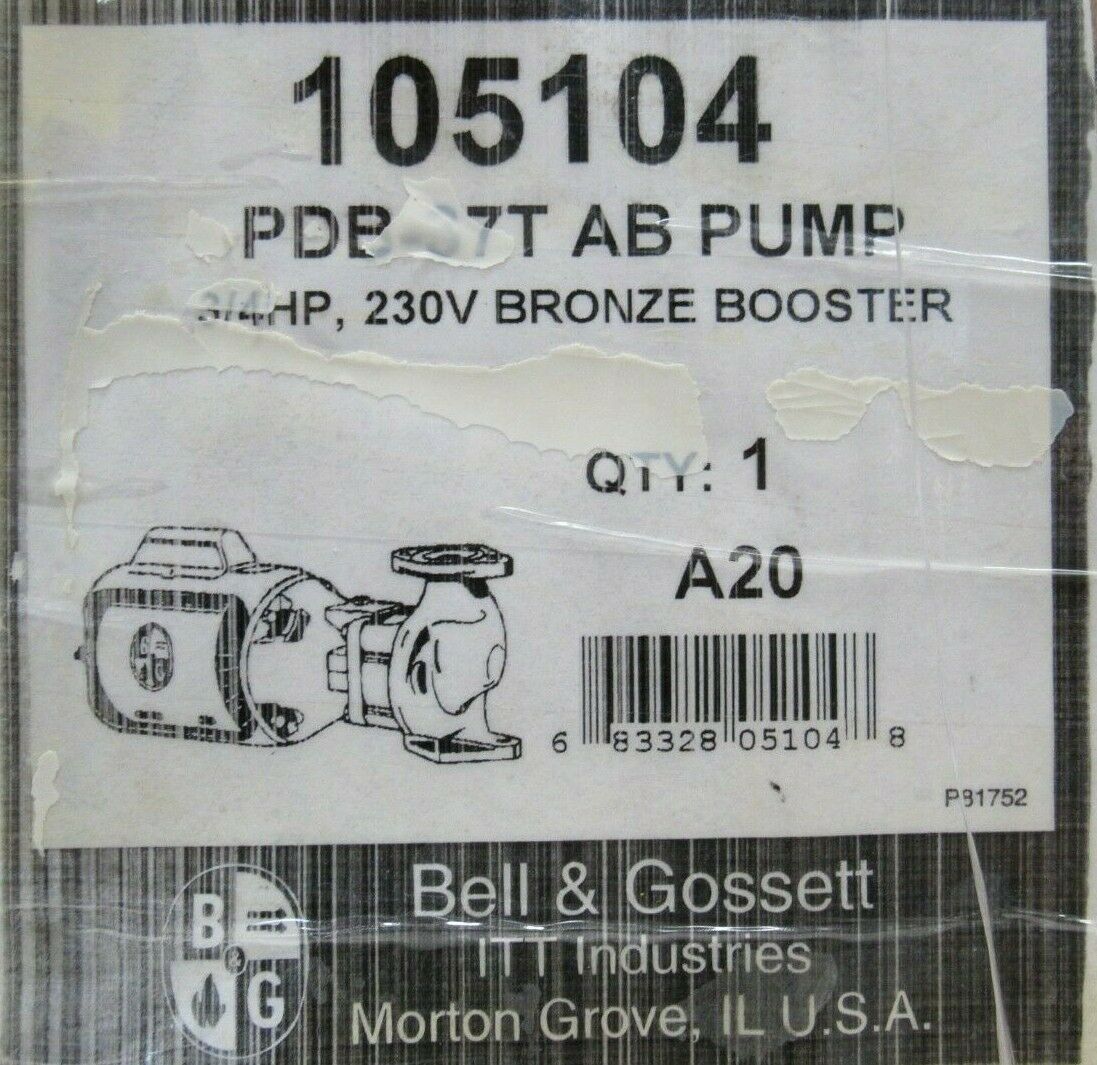 NEW BELL & GOSSETT 105104 BRONZE BOOSTER PUMP PDP-37T B378T A20 3/4HP 230V - Image 5