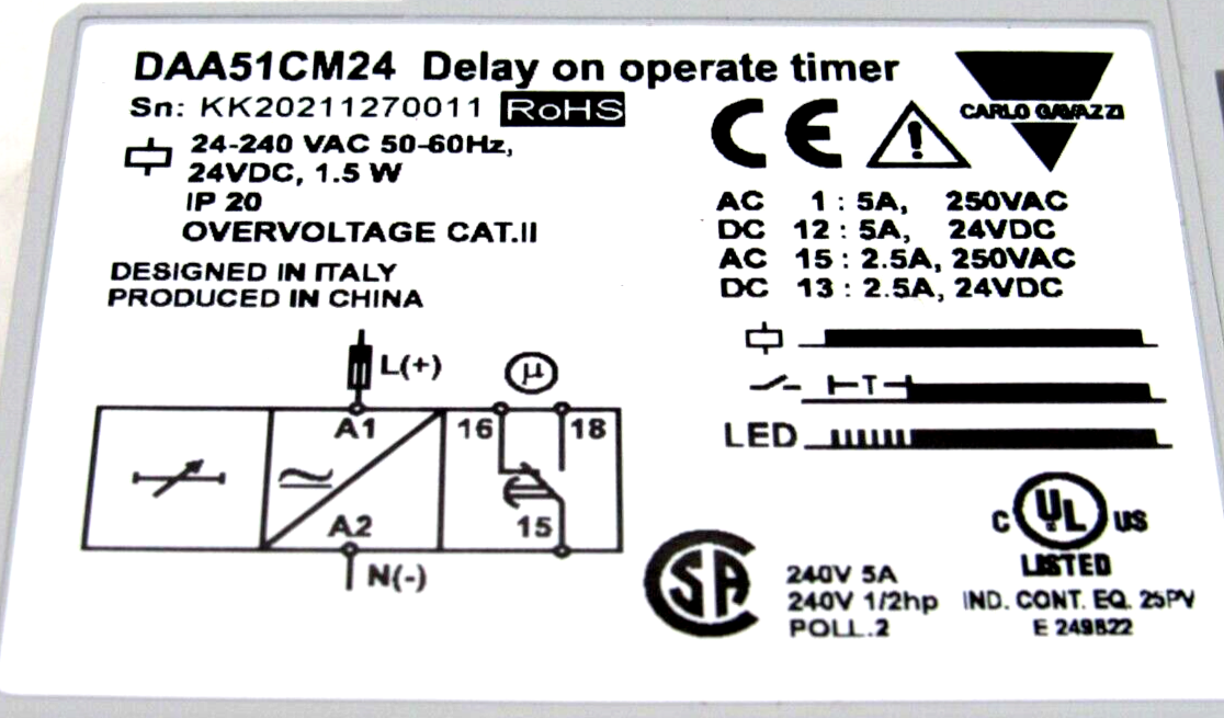 NEW CARLO GAVAZZI DAA51CM24 TIME DELAY RELAY - Image 3