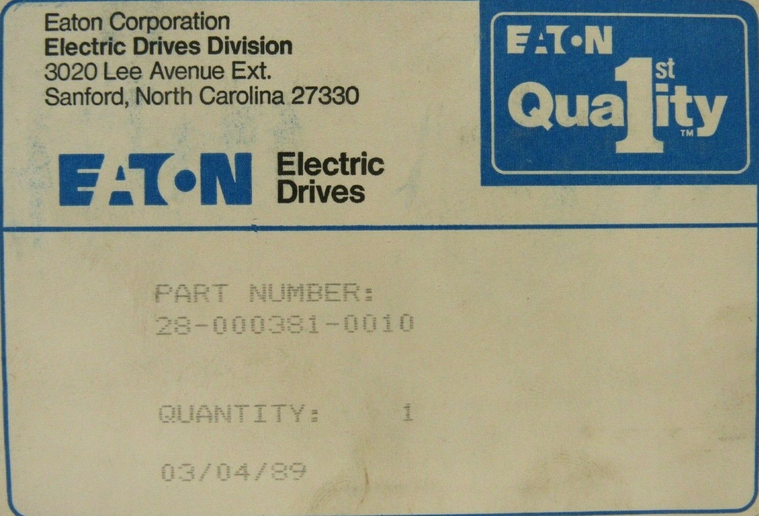 NEW EATON 28-000381-0010 DYNAMATIC SPEED CONTROL 280003810010 28-381-10 ...