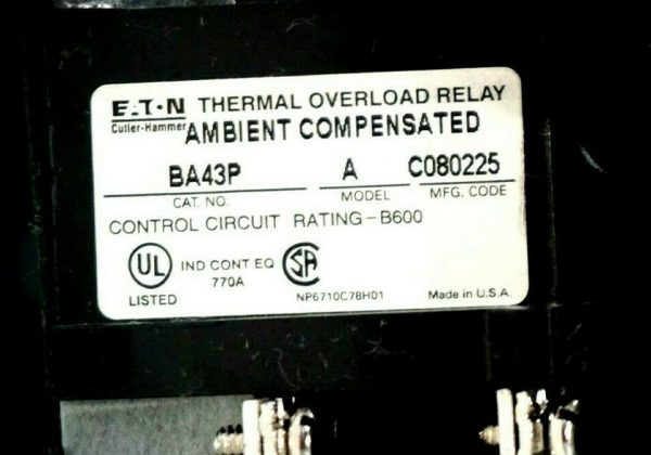 NEW EATON CUTLER HAMMER BA43P THERMAL OVERLOAD RELAY SIZE4 - Image 4
