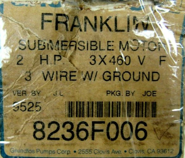 NEW GRUNDFOS FRANKLIN 8236F006 SUBMERSABLE MOTOR 2HP 3 WIRE 460V 8236F006 - Image 5