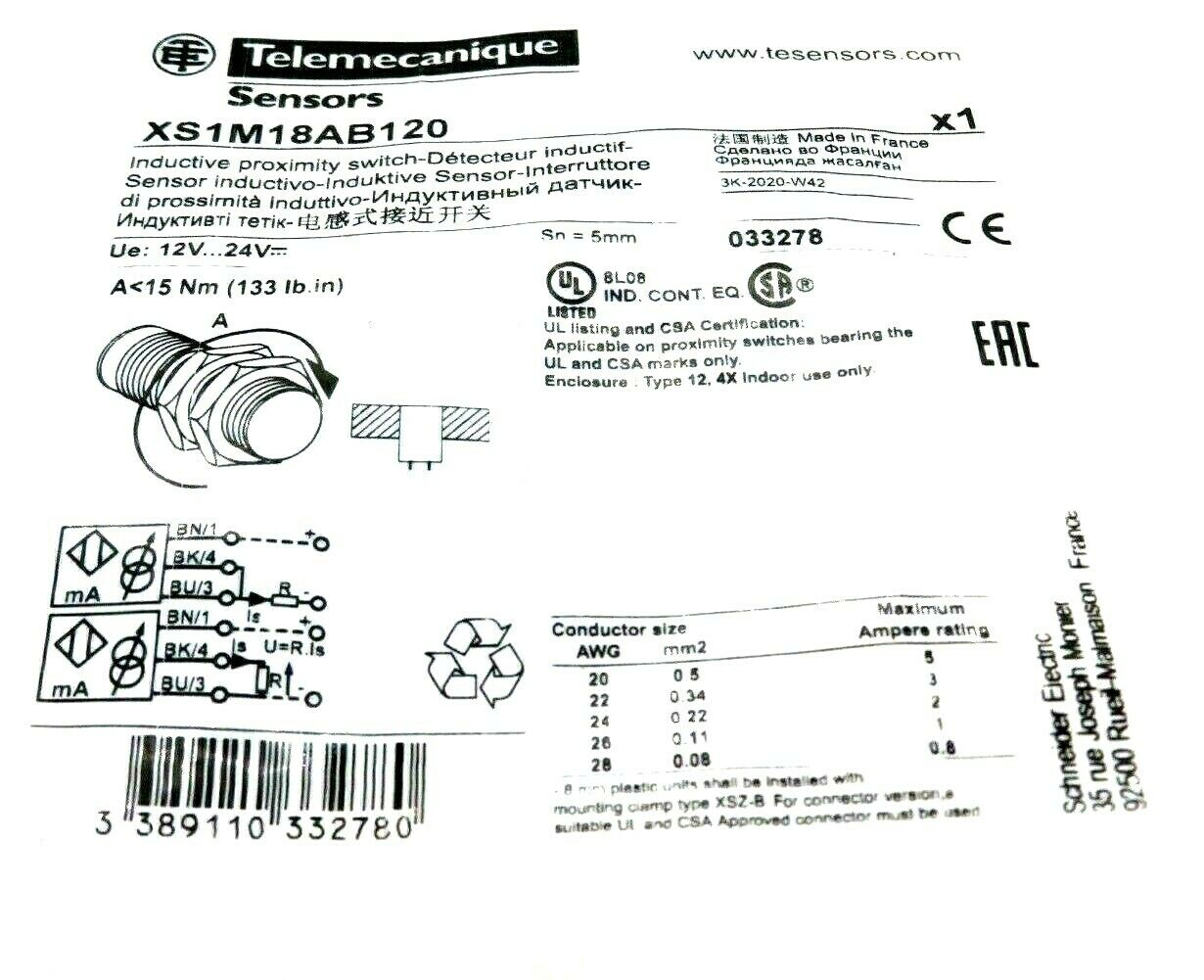 NEW SEALED TELEMECANIQUE XS1M18AB120 PROXIMITY SWITCH - Image 3