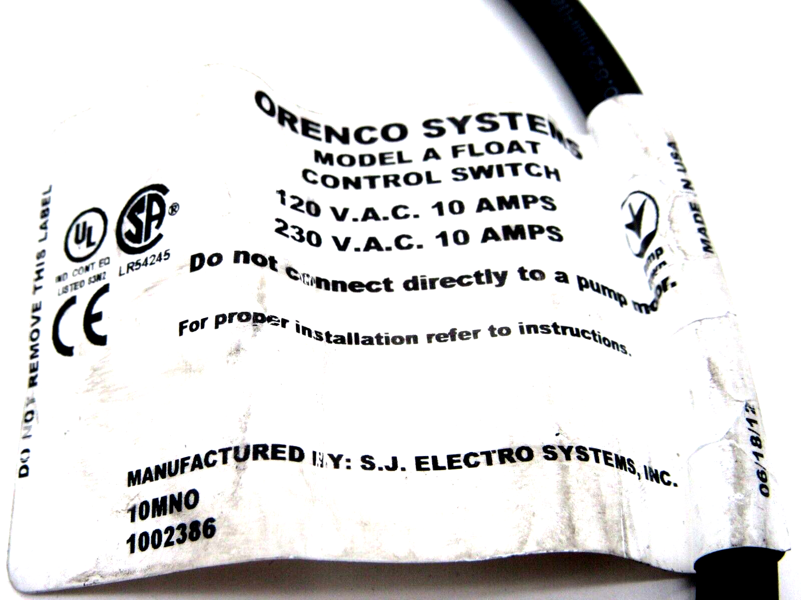 NEW SJE-ORENCO SYSTEMS MODEL A FLOAT CONTROL SWITCH - Image 3