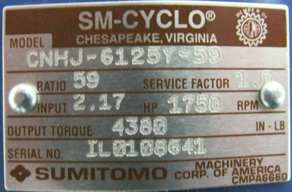 NEW SUMITOMO CNHJ-6125Y-59 GEAR REDUCER 59:1 CNHJ6125Y59 - Image 4