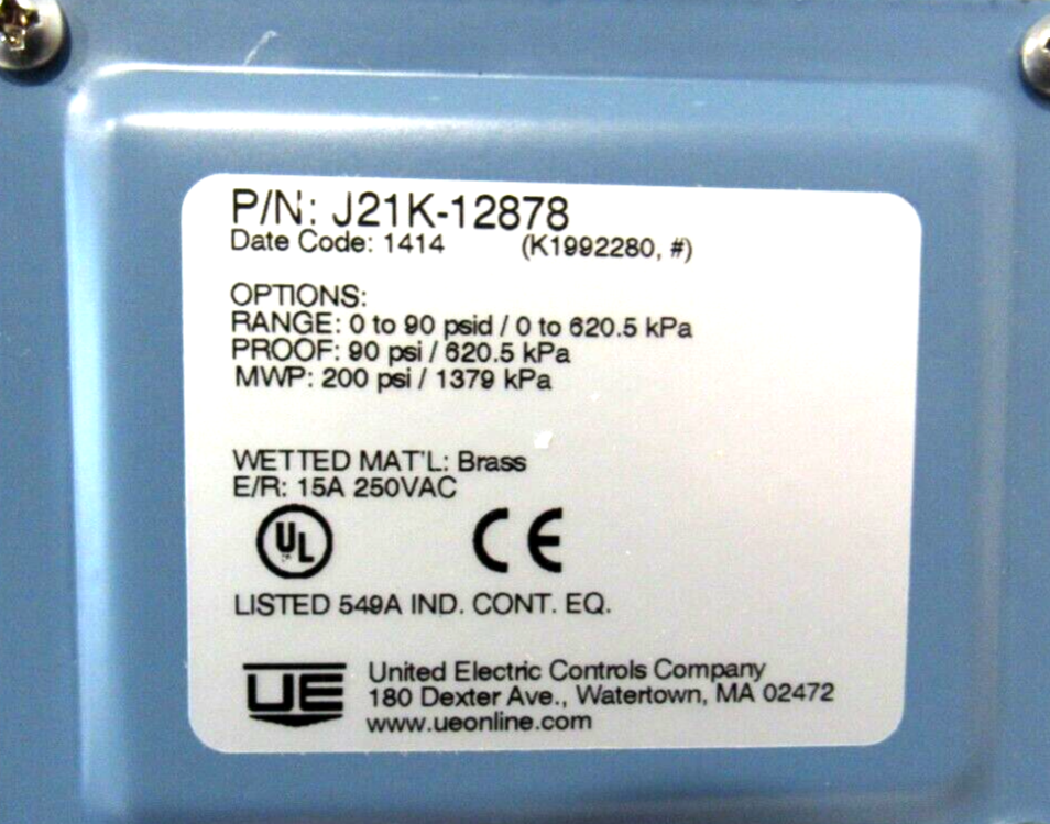 NEW UNITED ELECTRIC J21K-12878 PRESSURE3 SWITCH J21K12878 - Image 3