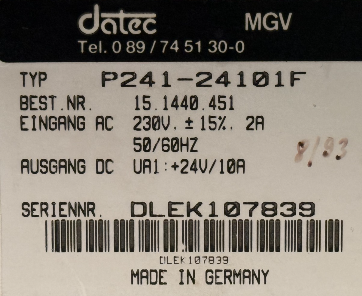 USED DATEC P241-24101F POWER SUPPLY MODULE 230V 2A 60HZ 15.1440.451 P24124101F - Image 6