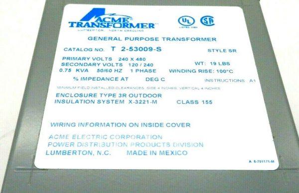 NEW ACME TRANSFORMER T-2-53009-S TRANSFORMER T253009S - Image 3