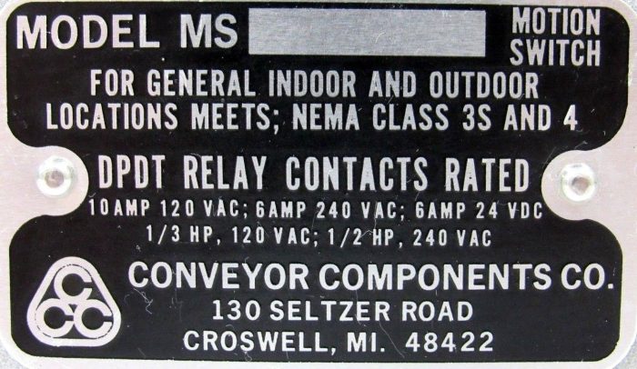 NEW CONVEYOR COMPONENTS MS MOTION SWITCH MODEL-MS - Image 6