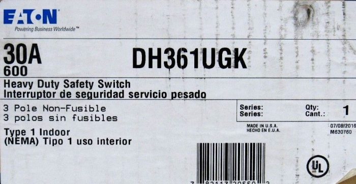 NEW EATON DH361UGK SAFETY SWITCH 30A 600V - Image 5