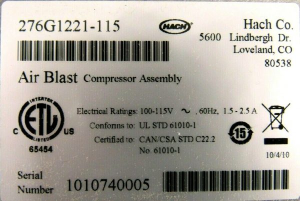 NEW HACH 276G1221-115 AIR BLAST COMPRESSOR ASSEMBLY 276G1221115 - Image 4