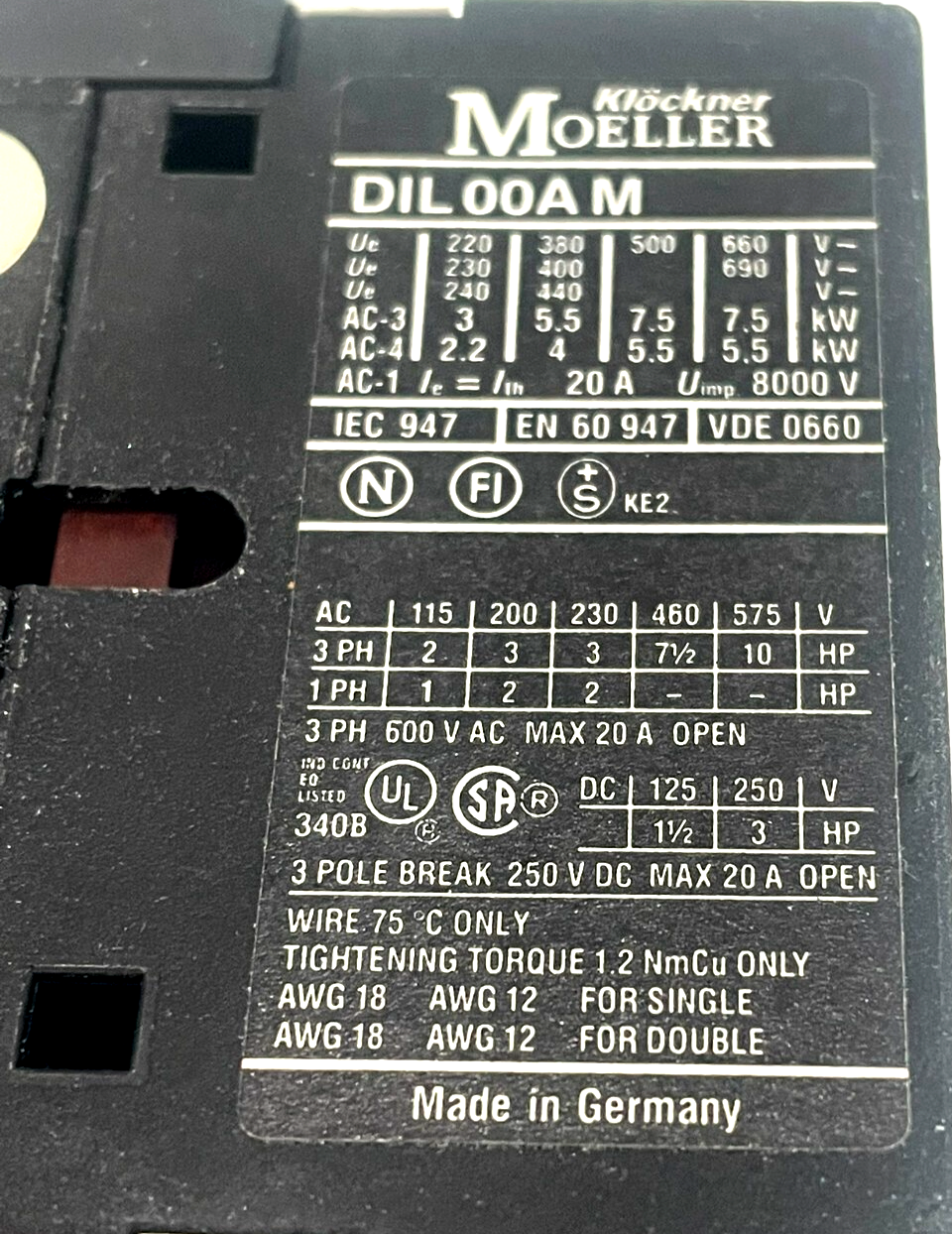 NEW KLOCKNER MOELLER DIL00AM CONTACTOR 230/240V 50/60HZ - Image 4