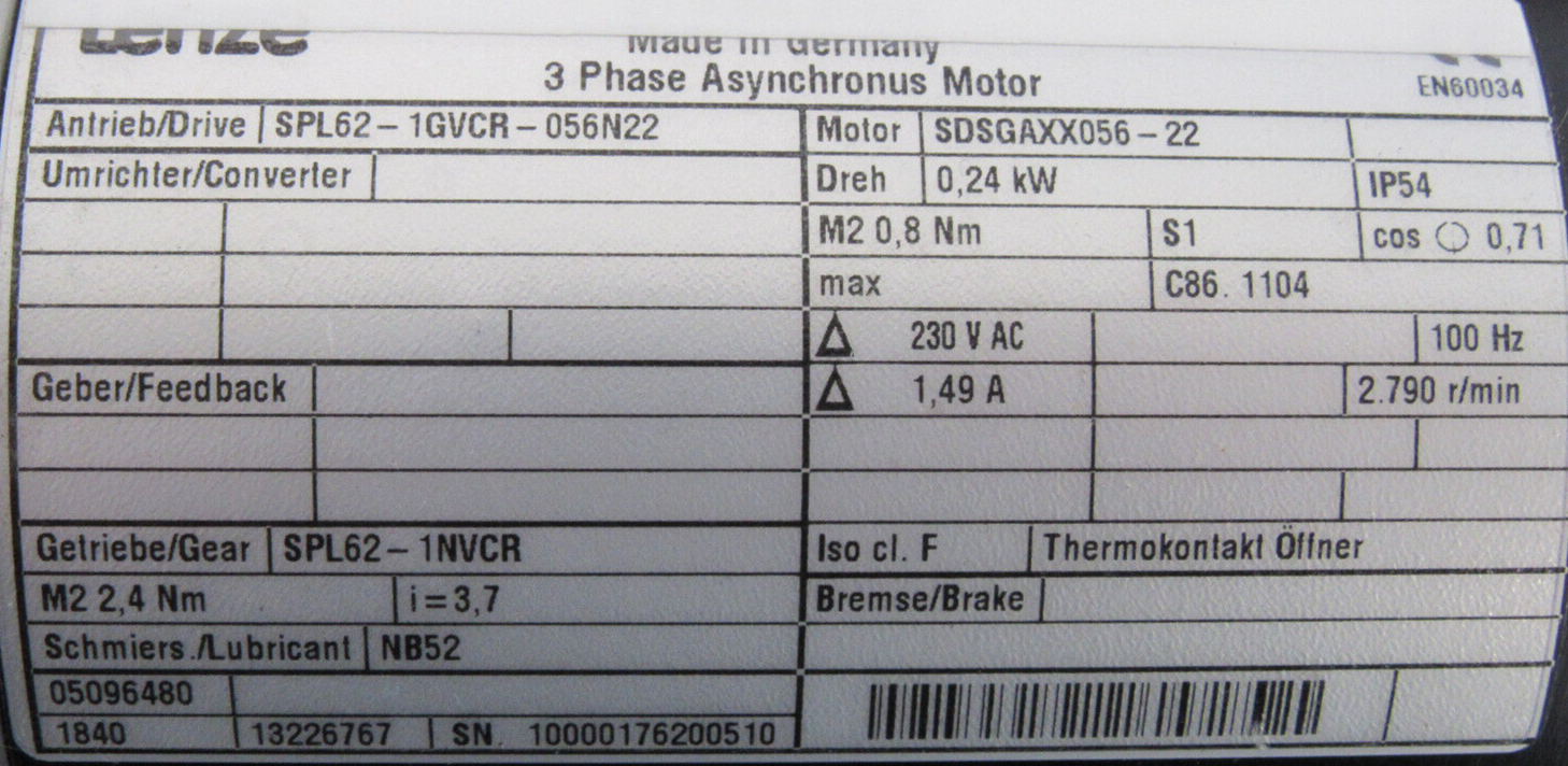 NEW LENZE SPL62-1GVCR-056N22 SERVO MOTOR SDSGAXX056-22 SPL621GVCR056N22 - Image 5