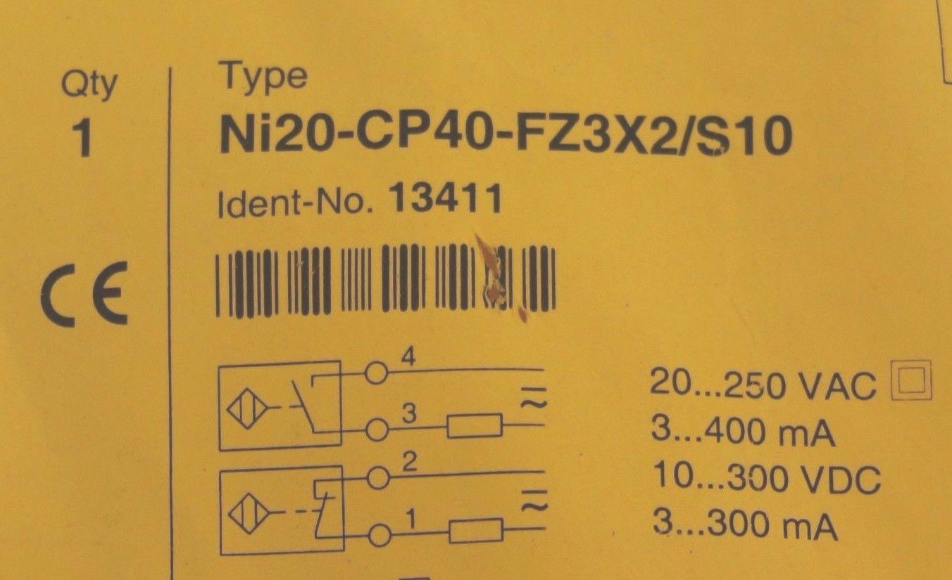 NEW TURCK NI20-CP40-FZ3X2/S10 PROXIMITY SENSOR 13411 , NI20CP40FZ3X2S10 - Image 3