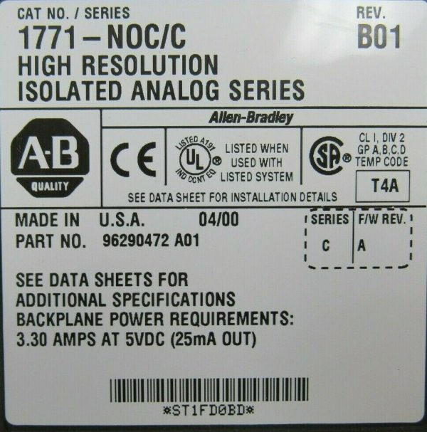 USED ALLEN BRADLEY 1771-N0C/C ISOLATED ANALOG MODULE REV B01 1771-NOC/C 1771N0CC - Image 4