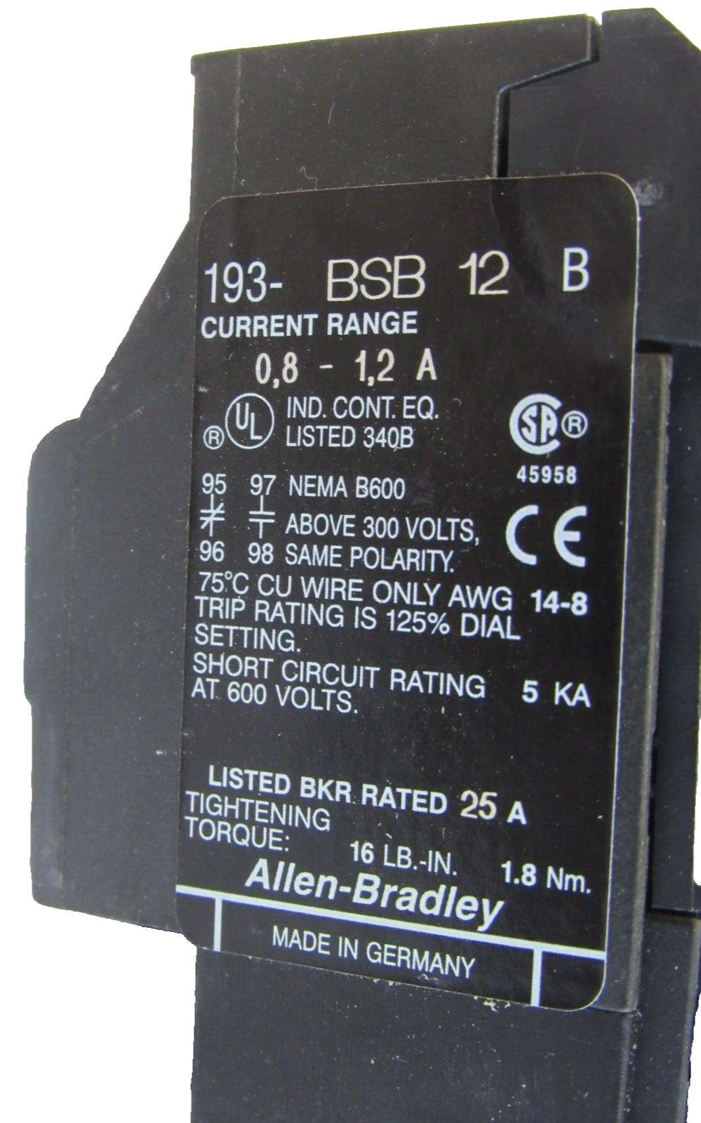 ALLEN BRADLEY 193-BSB-12 OVERLOAD RELAY SER. B 193BSB12 NEW, SURPLUS - Image 4