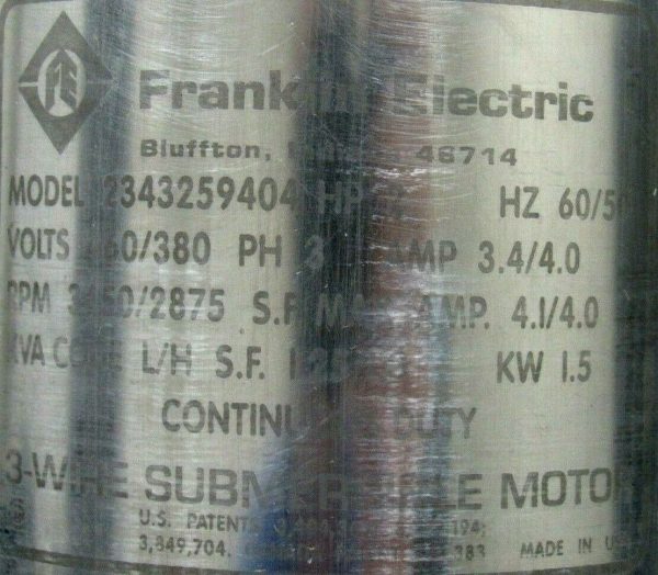 NEW GRUNFOS FRANKLIN ELECTRIC 2343259404 SUBMERSIBLE PUMP 2HP 460/380V - Image 4