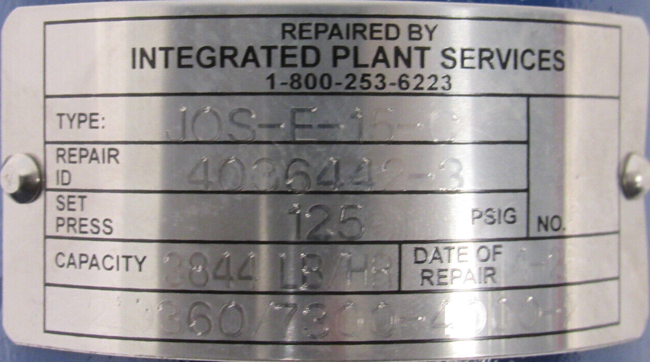 REFURBISHED CROSBY JOS-E-15-C PRESSURE RELIEF VALVE 1.5G3 JOSE15C - Image 5