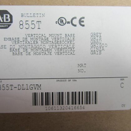 NEW ALLEN BRADLEY 855T-DL1GVM MOUNTING BASE 855TDL1GVM