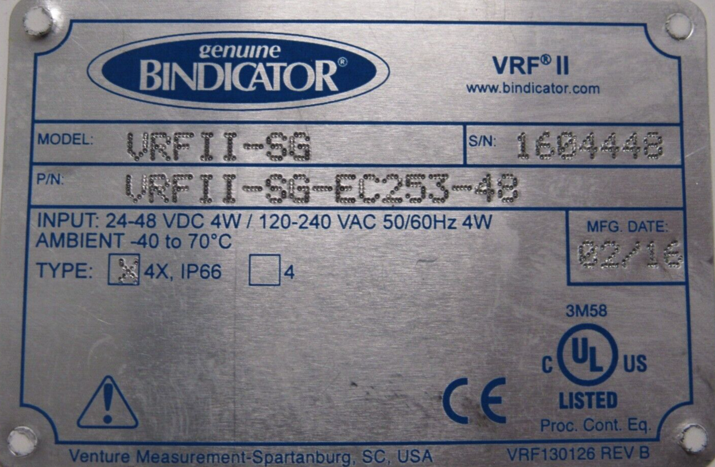 NEW BINDICATOR VRFII-SG-EC-253-48 LEVEL SWITCH VRFIISGEC25348 VRFII-SG ...
