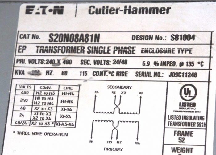 NEW CUTLER HAMMER S20N08A81N BUCK BOOST TRANSFORMER - Image 3