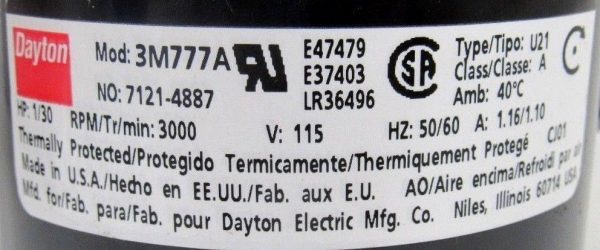 NEW DAYTON 3M777A MOTOR 1/30HP 3000 RPM 7121-4887 - Image 4