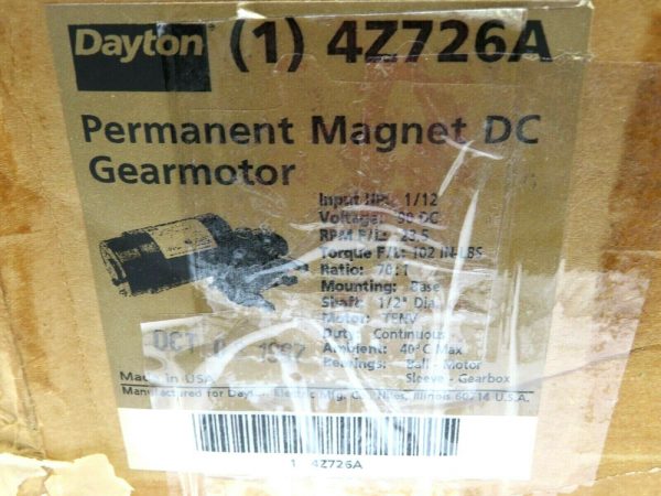 NEW DAYTON 4Z726A MAGNET DC GEAR MOTOR MODEL 1L485A - Image 5