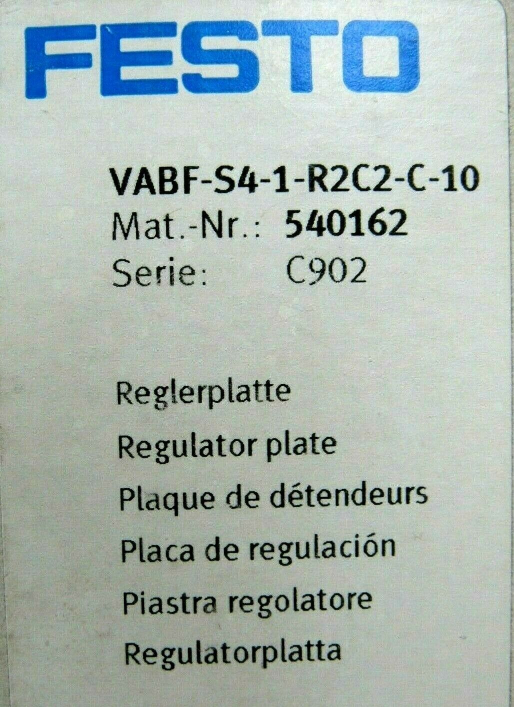 NEW FESTO 540162 REGULATOR PLATE VABF-S4-1-R2C2-C-10 - SB Industrial ...