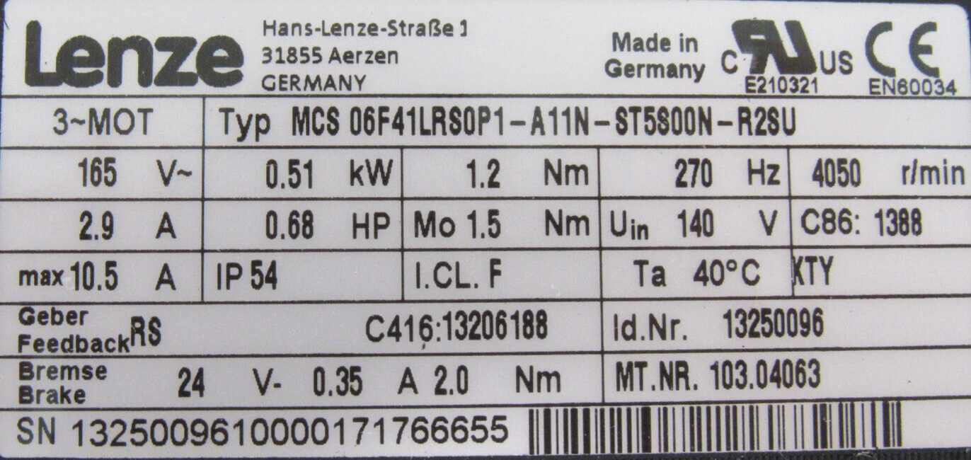 NEW LENZE MCS06F41LRS0P1-A11N-ST5S00N-R2SU SERVO MOTOR - Image 5