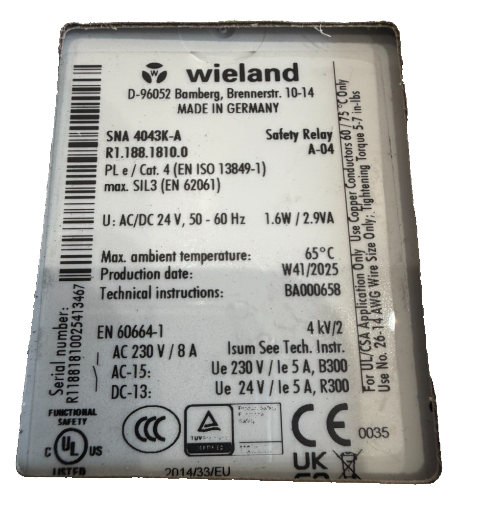 NEW WIELAND R1.188.1810.0 SAFETY RELAY R118818100 - Image 3