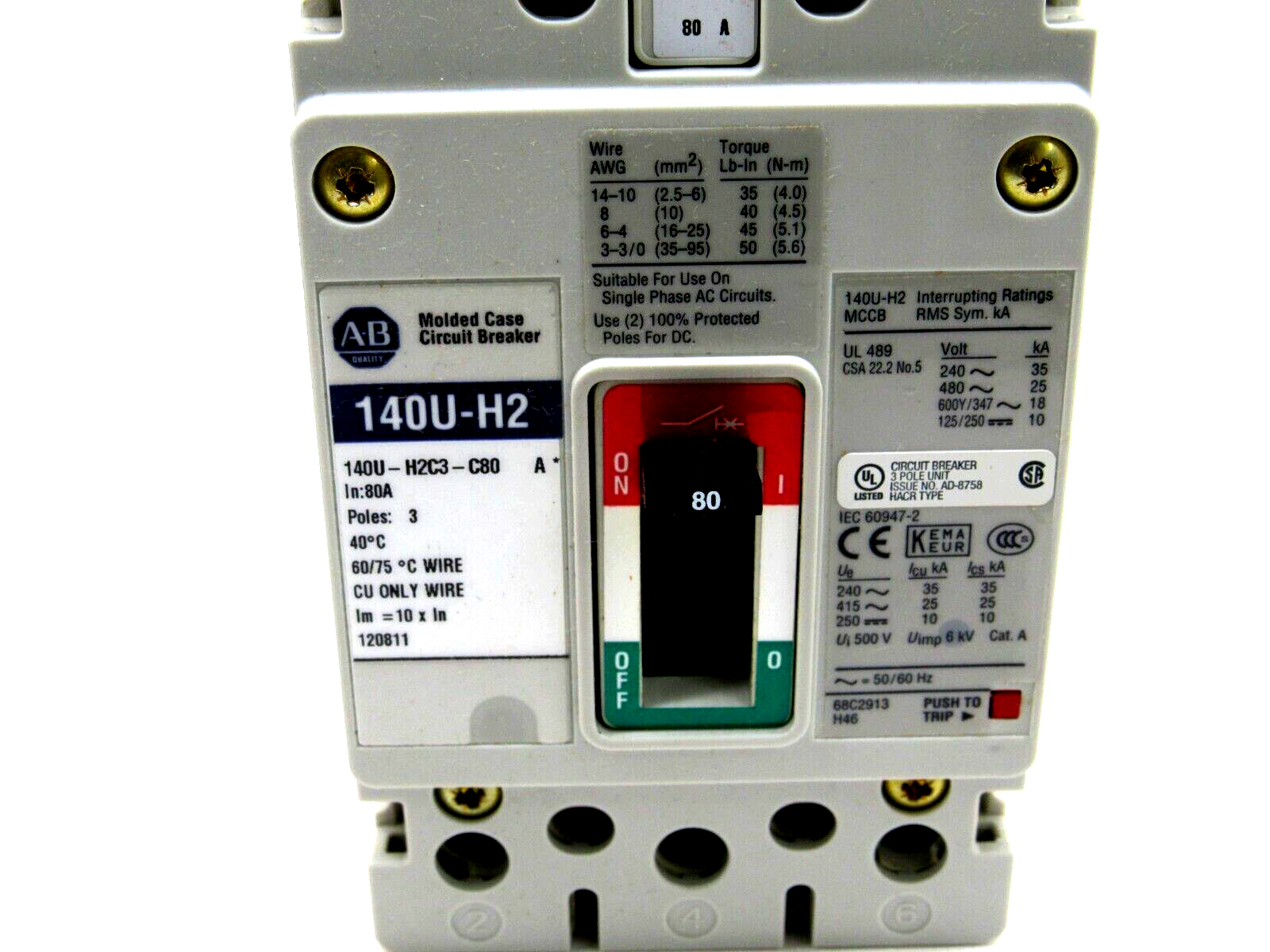 NEW ALLEN BRADLEY 140U-H2C3-C80 CIRCUIT BREAKER SERIES A 140UH2C3C80 - Image 3
