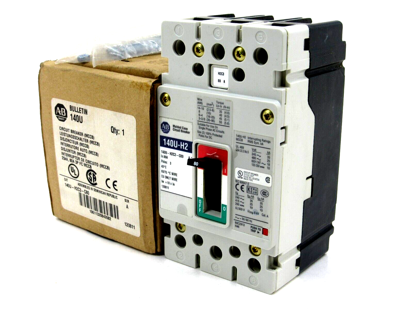 NEW ALLEN BRADLEY 140U-H2C3-C80 CIRCUIT BREAKER SERIES A 140UH2C3C80
