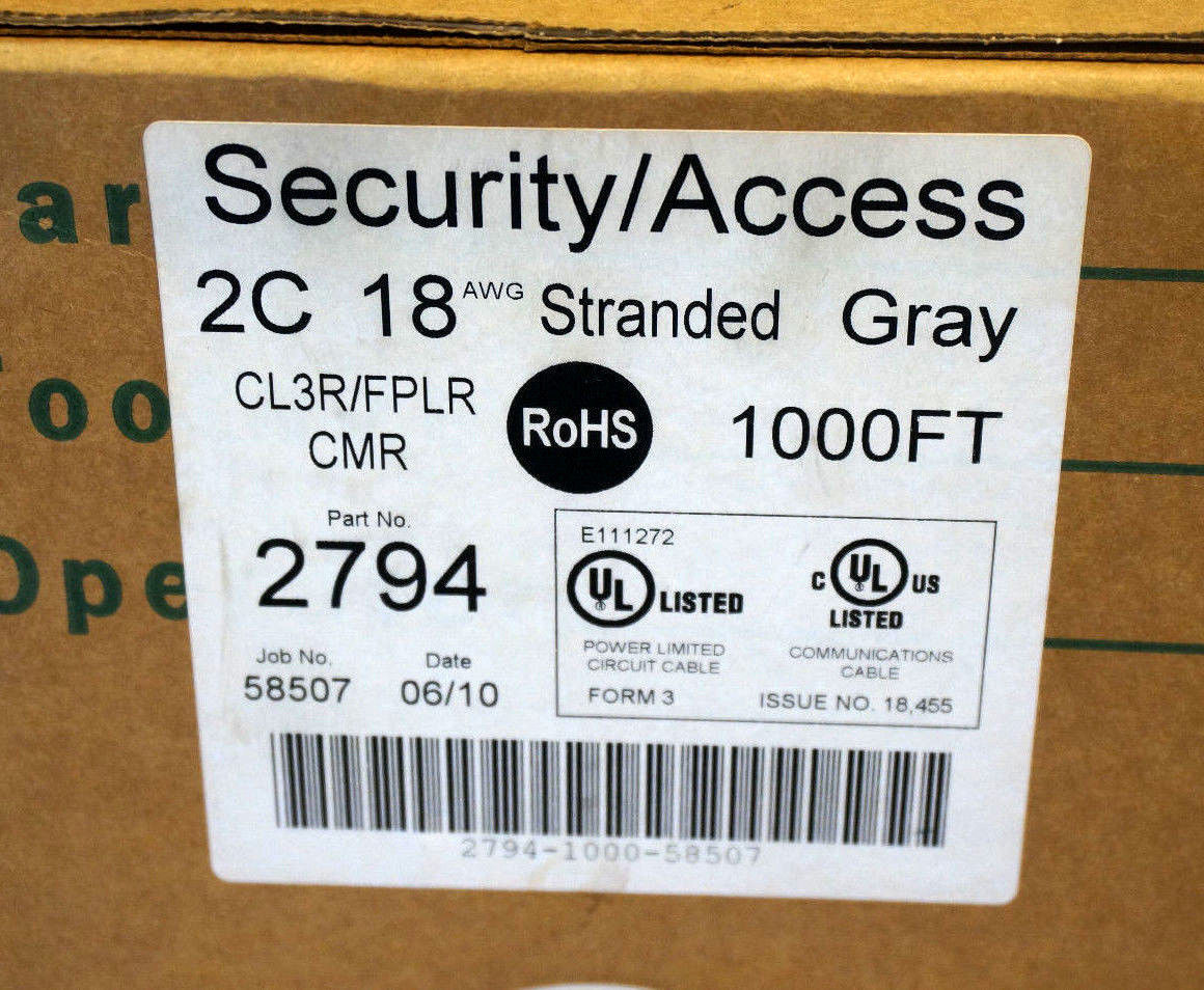 NEW COMTRAN 2794 SECURITY/ACCESS CABLE 2C 18AWG CL3R/FPLR CMR 1000FT - Image 4