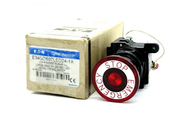 NEW CUTLER HAMMER E34GDB97LED24-1X 2P ILL MT PUSH/PULL RED E-STOP E34GDB97LED241