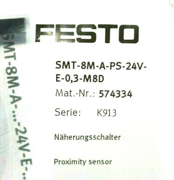 NEW FESTO SMT-8M-A-PS-24V-E-0,3-M8D PROXIMITY SENSOR 574334 SMT8MAPS24VE03M8D - Image 3
