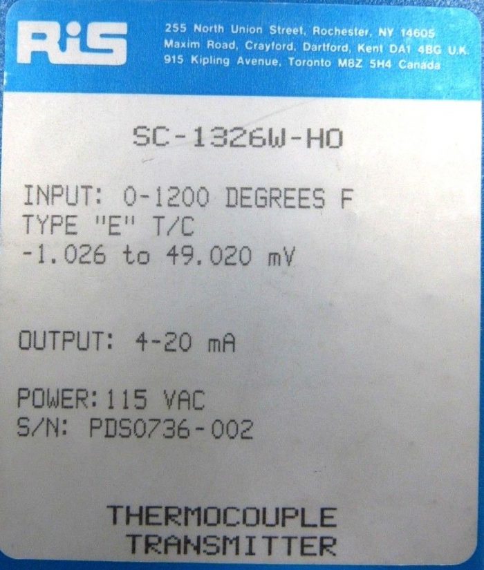 NEW RIS SC-1326W-H0 THERMOCOUPLE TRANSMITTER SC1326WH0 - Image 4