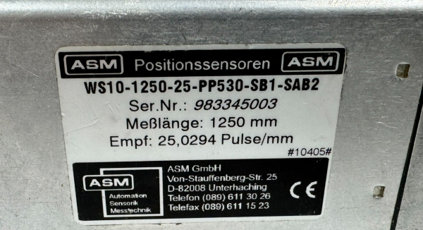 USED ASM WS10-1250-25-PP530-SB1-SAB2 POSITION SENSOR 1250MM 25,0294 ...