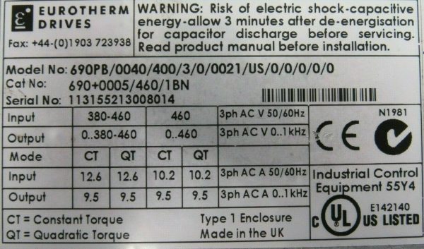 USED EUROTHERM DRIVES 690+0005/460/1BN DRIVE 690PB/0040/400/3/0/0021/US/0/0/0/0 - Image 5