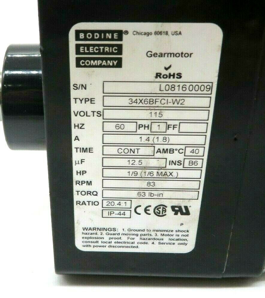 NEW BODINE ELECTRIC 34X6BFCI-W2 GEAR MOTOR 115V 60HZ 34X6BFCIW2 - Image 3