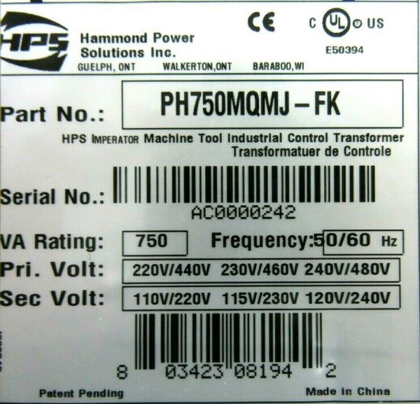 NEW HAMMOND POWER PH750MQMJ-FK TRANSFORMER PH750MQMJFK - Image 5
