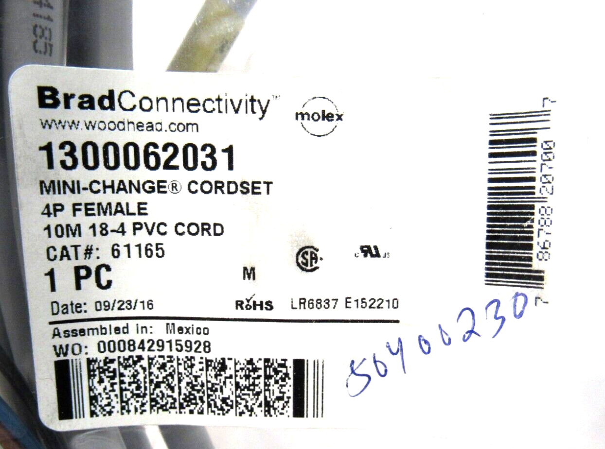 NEW MOLEX WOODHEAD 1300062031 CABLE ASSY. 61165 - Image 3