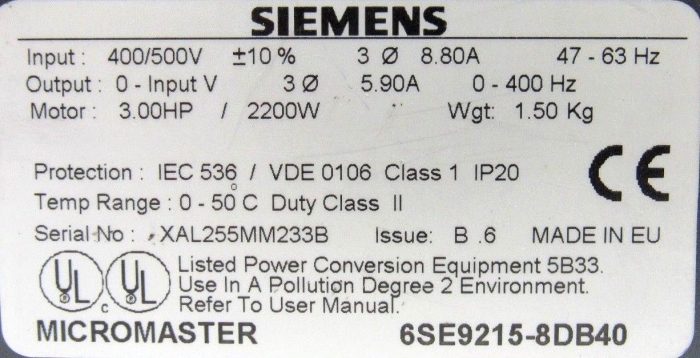 NEW SIEMENS 6SE9215-8DB40 MICROMASTER 6SE92158DB40 - Image 5
